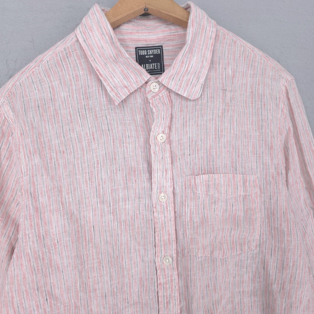Todd Snyder Shirt Mens Medium Pink Striped Linen Button Up Albiate Long Sleeve